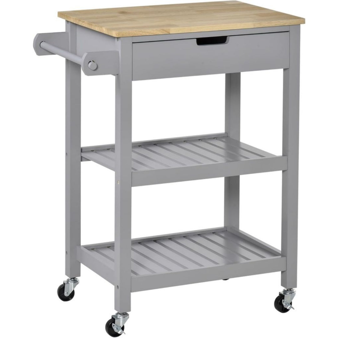 Chariot Roulant – MDF, Gris, 67 x 37 x 87 cm