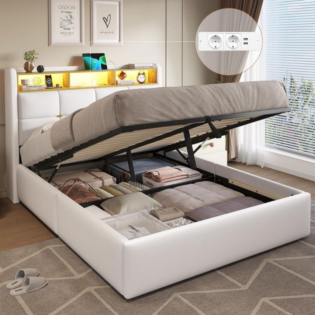 Lit Coffre avec Rangement en Metal, Finition Gris